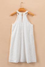 Load image into Gallery viewer, White Boho Eyelet Pattern Halter Neck Sleeveless Dress