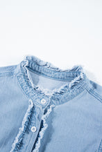 Load image into Gallery viewer, Beau Blue Button Front Ruffled Flutter Frayed Denim Top