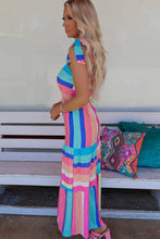 Load image into Gallery viewer, Blue Striped Bow Straps Maxi Dress