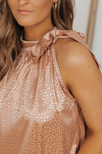 Load image into Gallery viewer, Rose Gold Tie Mock Neck Leopard Tank Top
