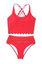 Load image into Gallery viewer, Red Scalloped Criss Cross High Waist Bikini