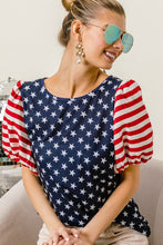 Load image into Gallery viewer, Navy Blue 4th Of July Stars Stripes Puff Sleeve T Shirt