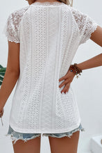Load image into Gallery viewer, White Sheer Lace Short Sleeves Eyelet Embroidered Tee