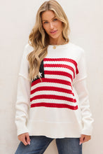 Load image into Gallery viewer, White American Flag Cable Knit Drop Shoulder Sweater