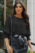 Load image into Gallery viewer, Black Smocked Wrist Top