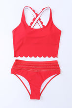 Load image into Gallery viewer, Red Scalloped Criss Cross High Waist Bikini
