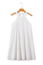 Load image into Gallery viewer, White Boho Eyelet Pattern Halter Neck Sleeveless Dress