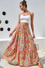 Load image into Gallery viewer, Yellow Boho Floral Print Tiered Long Skirt
