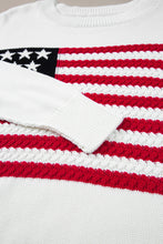 Load image into Gallery viewer, White American Flag Cable Knit Drop Shoulder Sweater