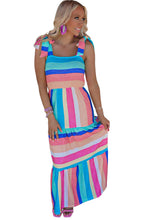 Load image into Gallery viewer, Blue Striped Bow Straps Maxi Dress
