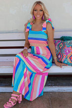Load image into Gallery viewer, Blue Striped Bow Straps Maxi Dress