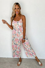 Load image into Gallery viewer, White Floral Spaghetti Straps Wide Leg Jumpsuit