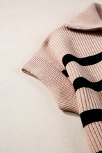 Load image into Gallery viewer, Khaki Stripe Zipped Collar Short Sleeve Sweater