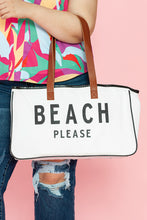 Load image into Gallery viewer, White BEACH PLEASE Print Large Canvas Tote Bag