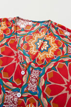 Load image into Gallery viewer, Red Floral Print Batwing Sleeve V Neck Blouse