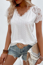 Load image into Gallery viewer, White Sheer Lace Short Sleeves Eyelet Embroidered Tee
