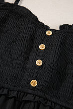 Load image into Gallery viewer, Black Spaghetti Straps Smocked Front Slit Buttoned Dress