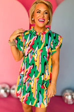 Load image into Gallery viewer, Abstract Print Frilled Neck Ruffled Sleeve Mini Dress