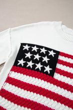 Load image into Gallery viewer, White American Flag Cable Knit Drop Shoulder Sweater