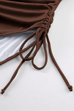 Load image into Gallery viewer, Coffee Ribbed Drawstring Sides Cutout One Piece Swimsuit