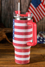 Load image into Gallery viewer, Red Rhinestone American Flag Print Handled 40oz Thermos Tumbler