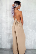Load image into Gallery viewer, Spaghetti Straps Waist Tie Wide Leg Jumpsuit with Pockets