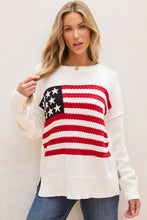 Load image into Gallery viewer, White American Flag Cable Knit Drop Shoulder Sweater