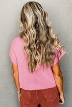 Load image into Gallery viewer, Pink Patch Pocket Ribbed Knit Short Sleeve Sweater