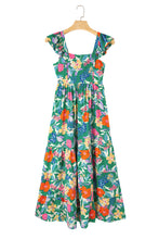 Load image into Gallery viewer, Green Floral Print Sleeveless Ruffle Tiered Maxi Dress