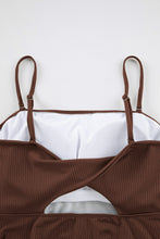 Load image into Gallery viewer, Coffee Ribbed Drawstring Sides Cutout One Piece Swimsuit