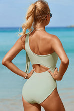 Load image into Gallery viewer, Green Knotted One Shoulder One-piece Swimsuit