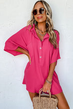 Load image into Gallery viewer, Bright Pink Half Button Collared Loose Romper