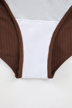 Load image into Gallery viewer, Coffee Ribbed Drawstring Sides Cutout One Piece Swimsuit