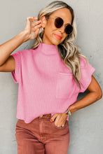 Load image into Gallery viewer, Pink Patch Pocket Ribbed Knit Short Sleeve Sweater