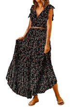 Load image into Gallery viewer, Black Floral Ruffled Top and Maxi Set