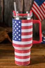Load image into Gallery viewer, Red Rhinestone American Flag Print Handled 40oz Thermos Tumbler