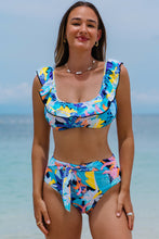Load image into Gallery viewer, Tropical Ruffled High Waist Swimsuit