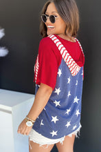 Load image into Gallery viewer, Stars and Stripes Print Drawstring Hooded T Shirt