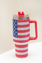 Load image into Gallery viewer, Red Rhinestone American Flag Print Handled 40oz Thermos Tumbler