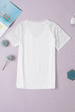 Load image into Gallery viewer, White Sheer Lace Short Sleeves Eyelet Embroidered Tee