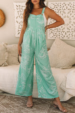 Load image into Gallery viewer, Moonlight Jade Printed Bib Wide Leg Overalls