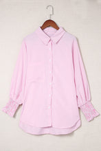Load image into Gallery viewer, Pink Boyfriend Shirt with Pockets and Ruched Cuffs