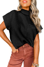 Load image into Gallery viewer, Black Ribbed Knit Short Sleeve Sweater
