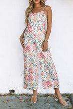 Load image into Gallery viewer, White Floral Spaghetti Straps Wide Leg Jumpsuit