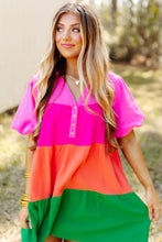 Load image into Gallery viewer, Color Block Tiered Puff Sleeve Dress