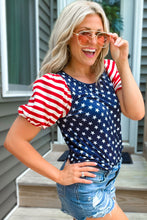 Load image into Gallery viewer, Navy Blue 4th Of July Stars Stripes Puff Sleeve T Shirt