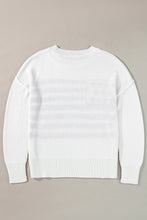 Load image into Gallery viewer, White American Flag Cable Knit Drop Shoulder Sweater