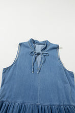 Load image into Gallery viewer, Blue Sleeveless Tiered Chambray Maxi Dress