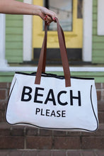 Load image into Gallery viewer, White BEACH PLEASE Print Large Canvas Tote Bag