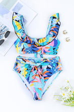 Load image into Gallery viewer, Tropical Ruffled High Waist Swimsuit